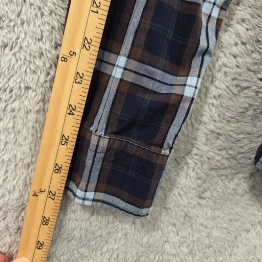 Banana Republic Button Up Shirt Men Large Tall (LT) Blue Plaid Untucked Slim Fit